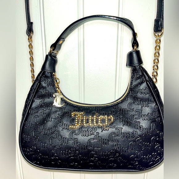 Juicy Couture Heartless Shoulder Bag w/ Chain Black and embossed - Picture 1 of 15